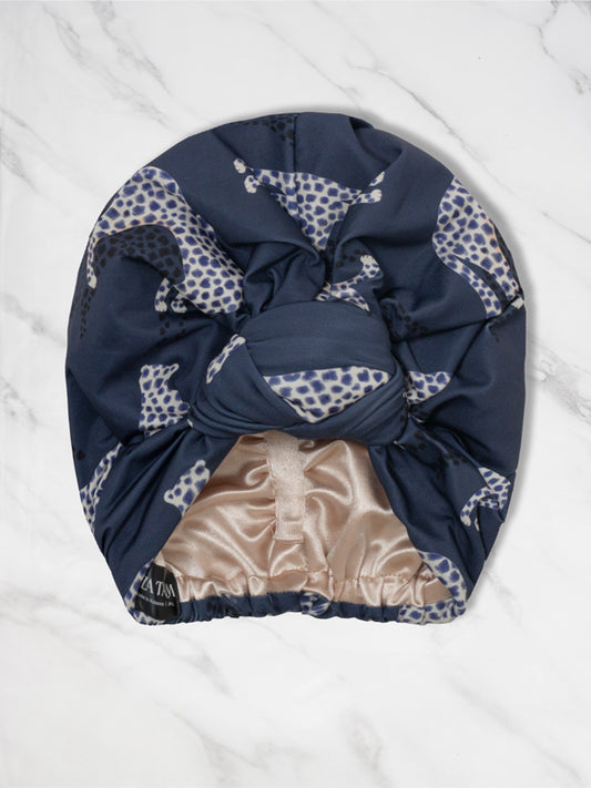 navy blue satin lined head scarves for women