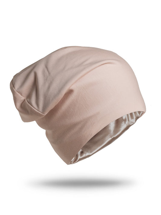 Soft Pink Satin-Lined Sleep Beanie Bonnet