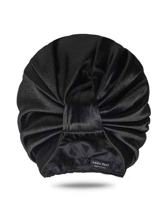 black satin hair wrap turban hat for sleeping and curly hair