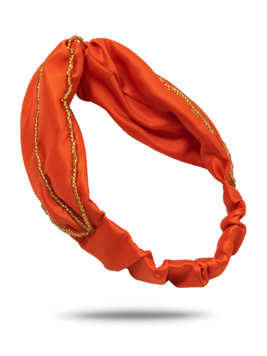 orange beaded turban headband for women