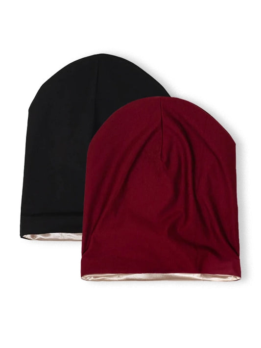 satin lined beanie sleep cap red black bundle
