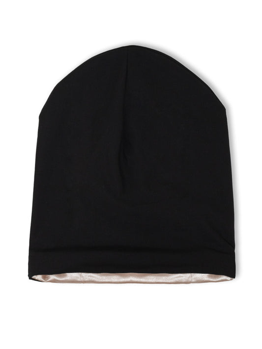 Satin-Lined Black Sleep Beanie Bonnet