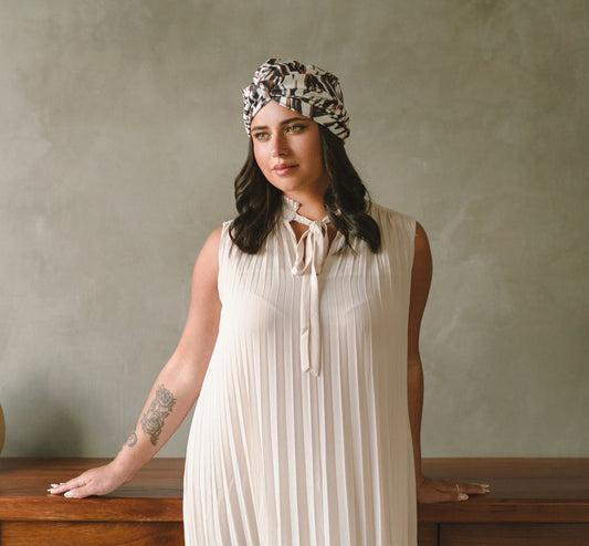 Women's Head Wraps and Turbans that are pre-tied and satin-lined. 