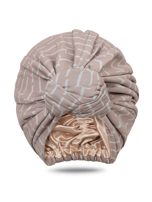 printed cream turban for women with satin lining