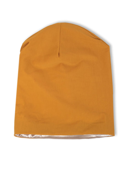 Yellow Beanie Sleeping Bonnet with satin lining; satin-lined sleep beanie cap; adjustable sleep cap to protect hair at night