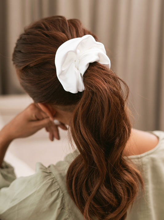 White Satin Scrunchie Hair Tie