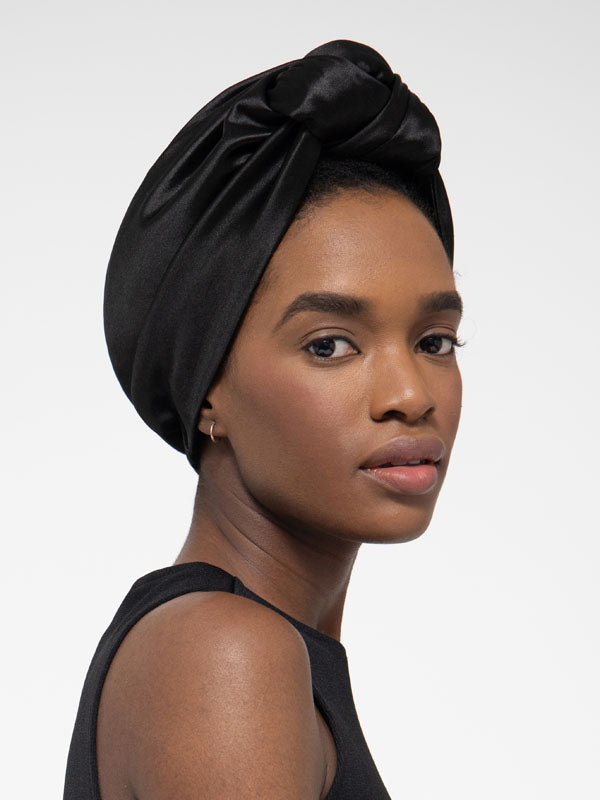 Black Silk Turban Head Wrap For Women With Natural Hair