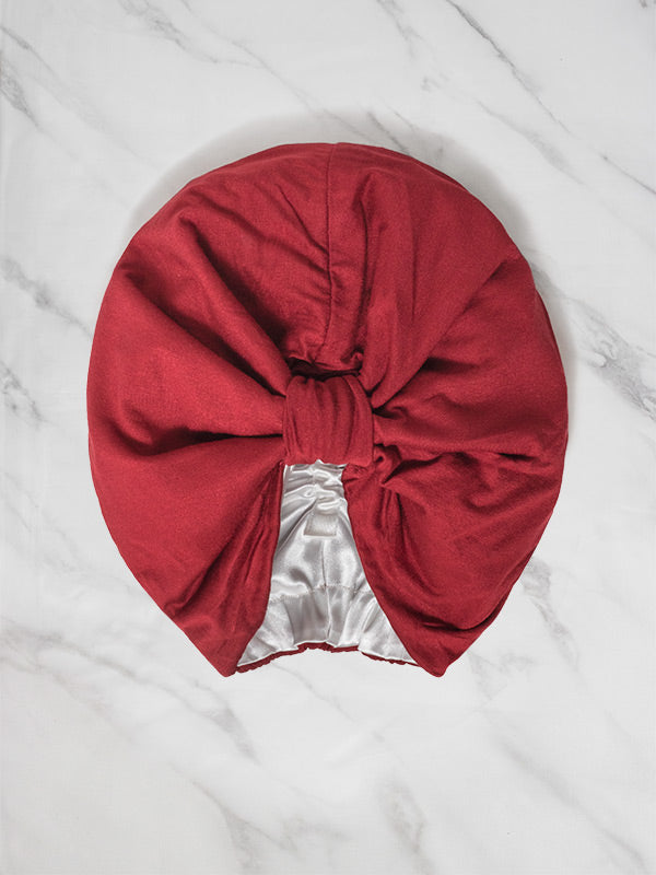 cranberry red women's satin lined pretied head wrap turban 