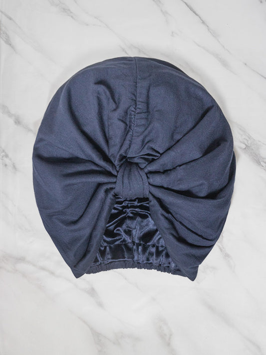 navy blue turban hat for women with satin lining for curly hair