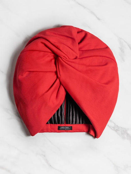 red satin lined turban for women
