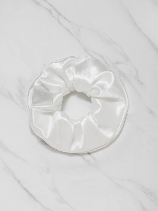 white satin hair scrunchie for curly thick hair